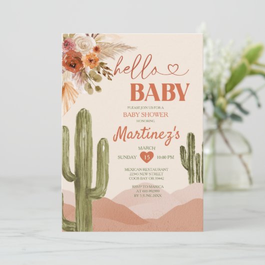 Invitation Boho Desert Texas baby shower sud-ouest cactus (Debout devant)