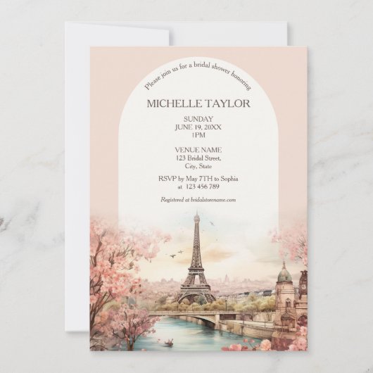 Invitation Boho Destination Wedding Paris Tour Eiffel Françai (Devant)