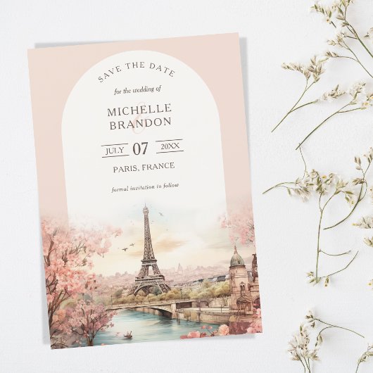 Invitation Boho Destination Wedding Paris Tour Eiffel Françai