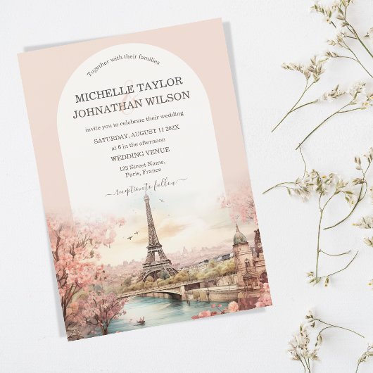 Invitation Boho Destination Wedding Paris Tour Eiffel France
