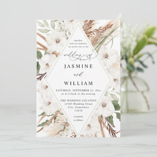 Invitation Boho d'été à la floraison blanche (Debout devant)