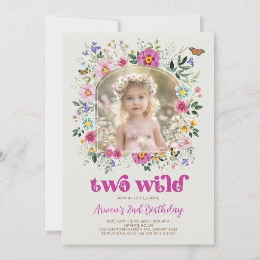 Invitation Boho DEUX Fleur sauvage SAUVAGE 2e anniversaire Ph (Devant)