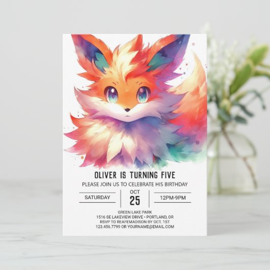 Invitation Boho Digital Fox Anniversaire (Debout devant)