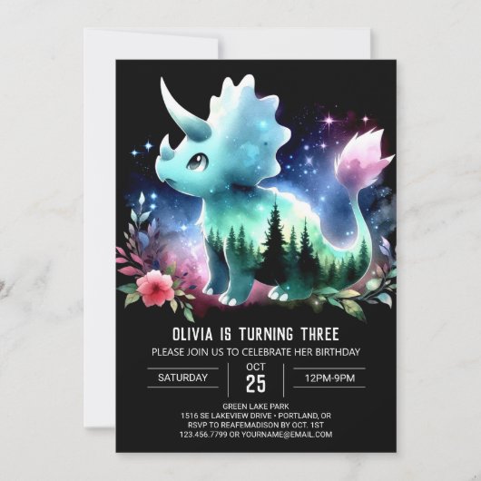 Invitation Boho Dino Triceratops Anniversaire (Devant)