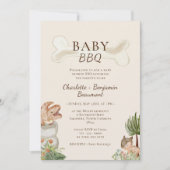Invitation Boho Dinosaur Beige Baby Baby shower barbecue (Devant)