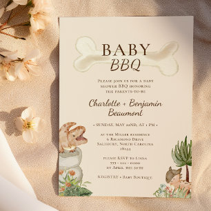 Invitation Boho Dinosaur Beige Baby Baby shower barbecue