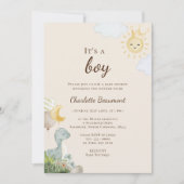 Invitation Boho Dinosaur Beige C'est un Baby shower garçon (Devant)