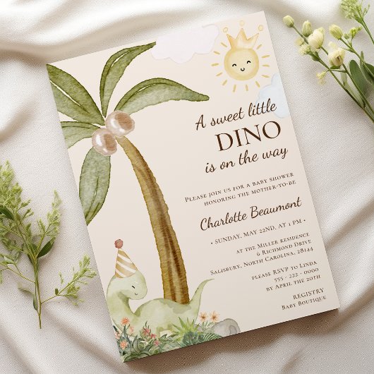 Invitation Boho Dinosaur Beige Sweet Petit Baby shower