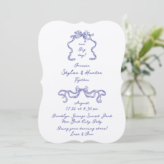 Invitation Boho Doodé manuscrit Cobalt Bleu & Écru Simple (Debout devant)