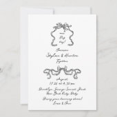 Invitation Boho Doodle manuscrit Rétro Noir & Blanc Simple (Devant)