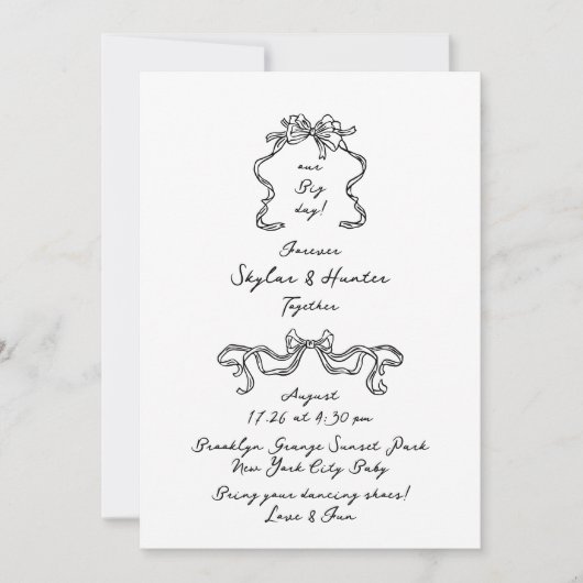 Invitation Boho Doodle manuscrit Rétro Noir & Blanc Simple (Devant)