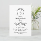 Invitation Boho Doodle manuscrit Rétro Noir & Blanc Simple (Debout devant)