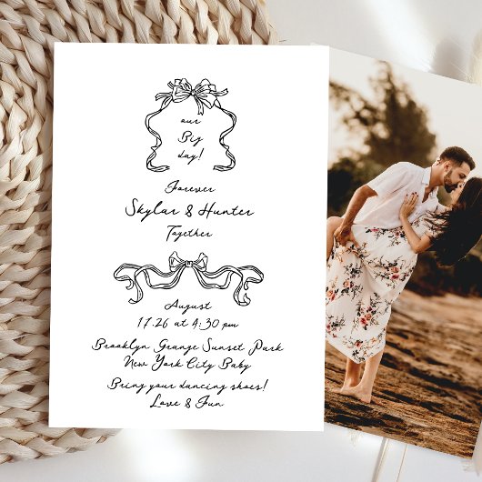 Invitation Boho Doodle manuscrit Rétro Noir & Blanc Simple