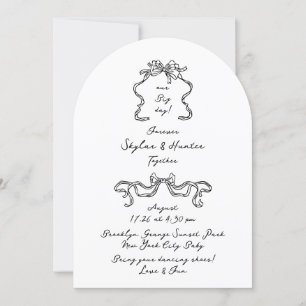 Invitation Boho Doodle manuscrit Rétro Noir & Blanc Simple