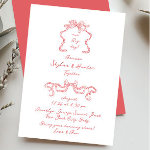 Invitation Boho Doodle manuscrit Retro Vérone Rouge Blanc