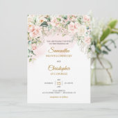Invitation Boho douce pastel aquarelle blush roses faux or (Debout devant)