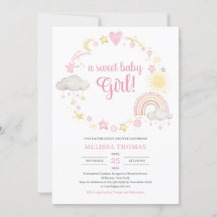 Invitation Boho douce pastel rose et jaune une petite fille d