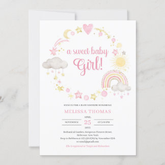 Invitation Boho douce pastel rose et jaune une petite fille d