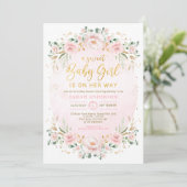 Invitation Boho doux Blush Floral Wreath Girl Baby shower (Debout devant)
