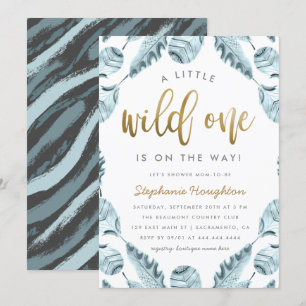 Invitation Boho doux plumes or Wild Un garçon Baby shower