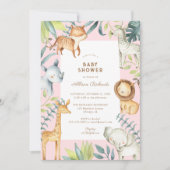 Invitation Boho doux safari animaux rose fille baby shower (Devant)