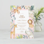 Invitation Boho doux safari animaux rose fille baby shower (Debout devant)
