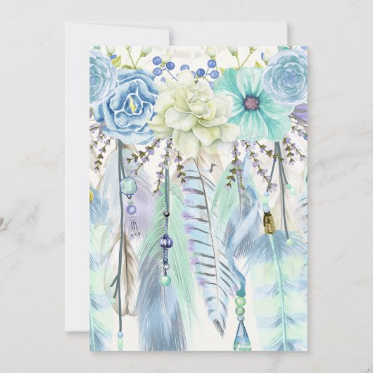 Invitation Boho Dream Catcher Feathers Blue Mint Turquoise (Dos)