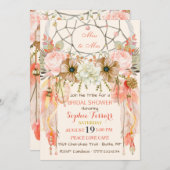Invitation Boho Dream Catcher Feathers Peach Coral (Devant / Derrière)