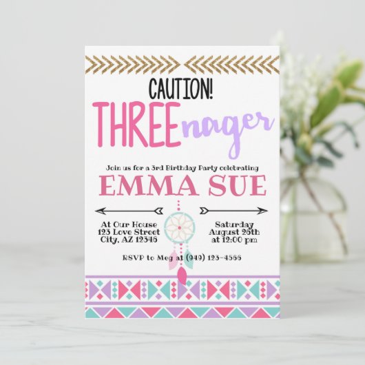 Invitation Boho Dreamcatcher Attention Trois nageurs 3e anniv (Debout devant)