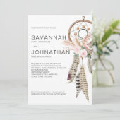 Invitation Boho Dreamcatcher Plumes Pampas Tropical Floral (Debout devant)