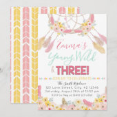 Invitation Boho Dreamcatcher Young Wild & Three 3e anniversai (Devant / Derrière)
