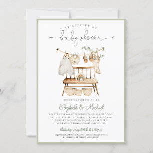 Invitation Boho Drive By Eucalyptus Green Neutral Baby shower