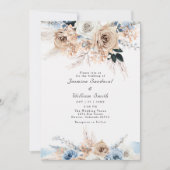 Invitation Boho Dusty bleu et Mariage floral beige (Devant)