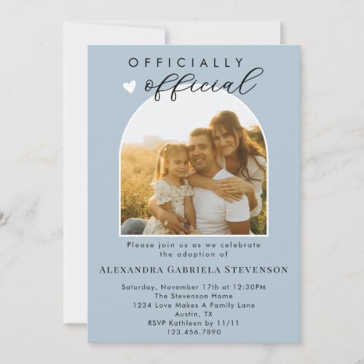 Invitation Boho Dusty Bleu Fête de l'adoption officielle (Devant)
