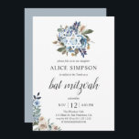 Invitation Boho Dusty Bleu Fleurs beiges Bat mitzvah<br><div class="desc">Boho bleu poussiéreux et beige fleurs neutres avec feuilles séchés.</div>