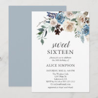Boho Dusty Bleu Fleurs beiges Douce 16