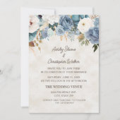 Invitation Boho Dusty Bleu Fleurs Blanches Mariage de crème (Devant)