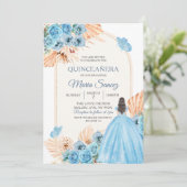 Invitation Boho Dusty Bleu Floral Espagnol fille XV Años Invi (Debout devant)