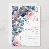 Invitation Boho Dusty Bleu Jardin d'été Floral Graduation (Devant)