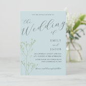 Invitation Boho Dusty Bleu & Vert Mariage botanique (Debout devant)