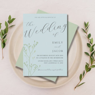 Invitation Boho Dusty Bleu & Vert Mariage botanique