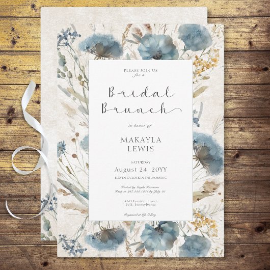 Invitation Boho Dusty Blue & Brown Floral Bridal Brunch