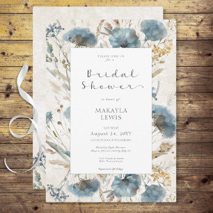 Invitation Boho Dusty Blue & Brown Floral Fête des mariées