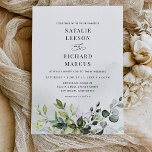 Invitation Boho Dusty Blue Eucalyptus Mariage de verdure<br><div class="desc">Cette collection élégante présente des feuilles de verdure à l'aquarelle mélangée avec un serif élégant et une police sans caractère délicate en noir avec un lavage à l'aquarelle verte,  et monogramme sur le dos. Éléments correspondants disponibles.</div>