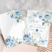 Invitation Boho Dusty Blue Floral Butterfly Anniversaire