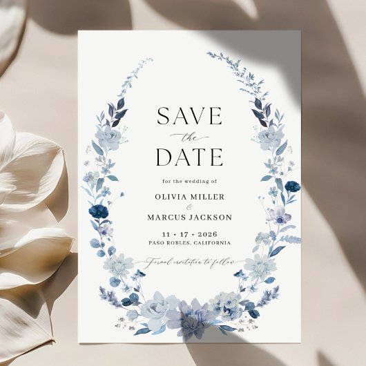 Invitation Boho Dusty Blue Floral Enregistrer La Date Invitat