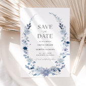 Invitation Boho Dusty Blue Floral Enregistrer La Date Invitat