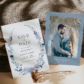 Invitation Boho Dusty Blue Floral Enregistrer La Date Invitat