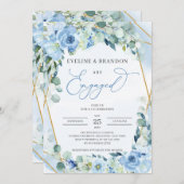 Invitation Boho Dusty Blue Floral Gold Cadre géométrique Enga (Devant / Derrière)