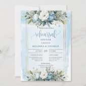 Invitation Boho Dusty Blue Floral Gold Glitter Dinner Invites (Devant)